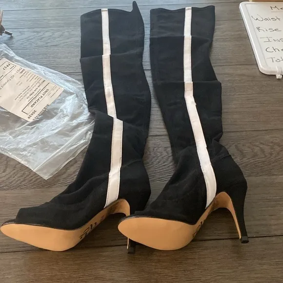 NWT BURJU Speechless Thigh High Open Toe Stretch Thigh Highs Boots | Size 5.5