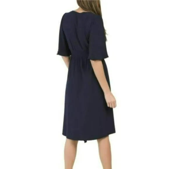 NWT ELIZA J Elbow Sleeve V-Neck Front Slit Asymmetric Party Cocktail Midi Dress