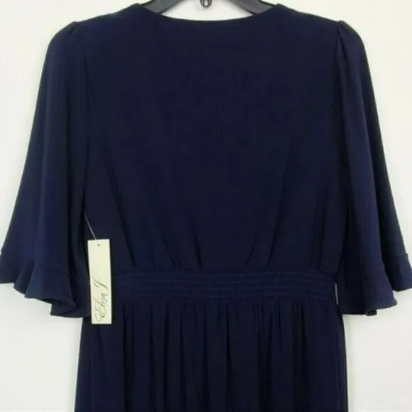 NWT ELIZA J Elbow Sleeve V-Neck Front Slit Asymmetric Party Cocktail Midi Dress