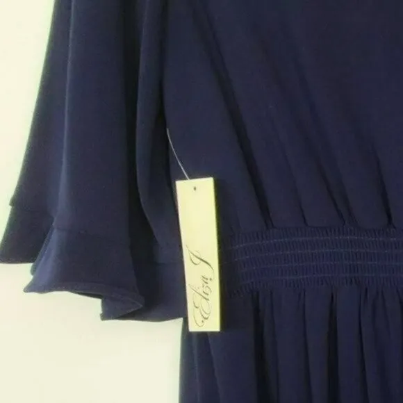NWT ELIZA J Elbow Sleeve V-Neck Front Slit Asymmetric Party Cocktail Midi Dress