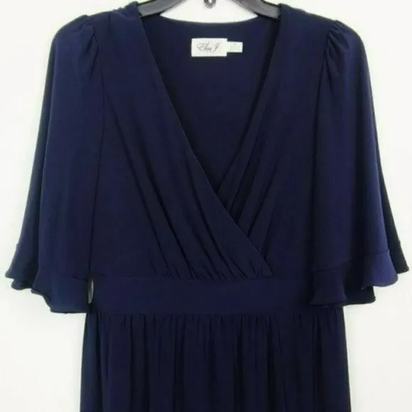 NWT ELIZA J Elbow Sleeve V-Neck Front Slit Asymmetric Party Cocktail Midi Dress