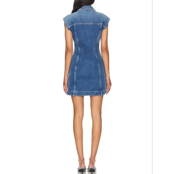 NWT ETICA Size Medium Gabriela Seamed Fitted A-Line Coba Blue Denim Mini Dress