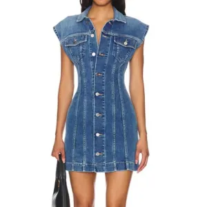 NWT ETICA Size Medium Gabriela Seamed Fitted A-Line Coba Blue Denim Mini Dress