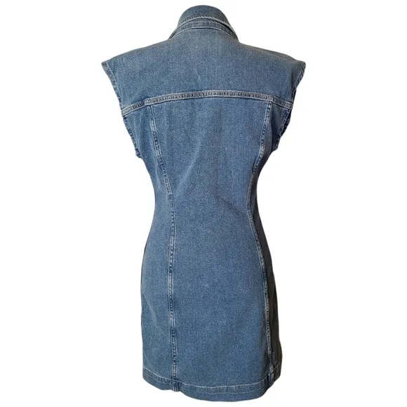 NWT ETICA Size Medium Gabriela Seamed Fitted A-Line Coba Blue Denim Mini Dress