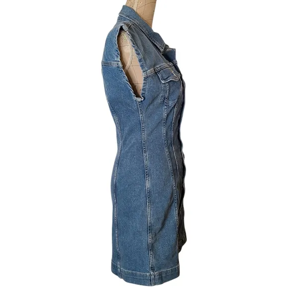 NWT ETICA Size Medium Gabriela Seamed Fitted A-Line Coba Blue Denim Mini Dress