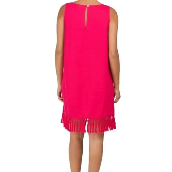 NWT FORCYNTHIA Women's Linen Blend Sleeveless V-neck Fringe Hem Mini Dress