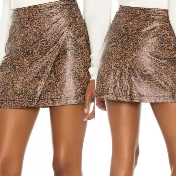 NWT Free People Faux Leather Animal Print Mini Skirt - Size 8