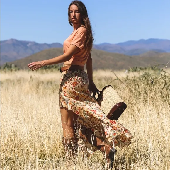 NWT Ginia Floral Ruffle Maxi Skirt by TAMGA DESIGNS Size M