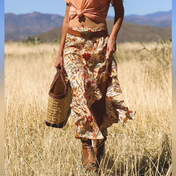 NWT Ginia Floral Ruffle Maxi Skirt by TAMGA DESIGNS Size M