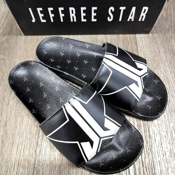 NWT Jeffree Star Black Slides Shoes Slippers Sandals 12 RARE