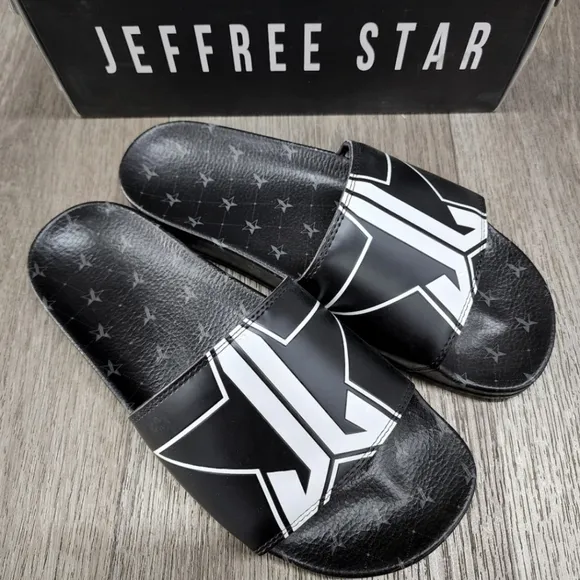 NWT Jeffree Star Black Slides Shoes Slippers Sandals 12 RARE