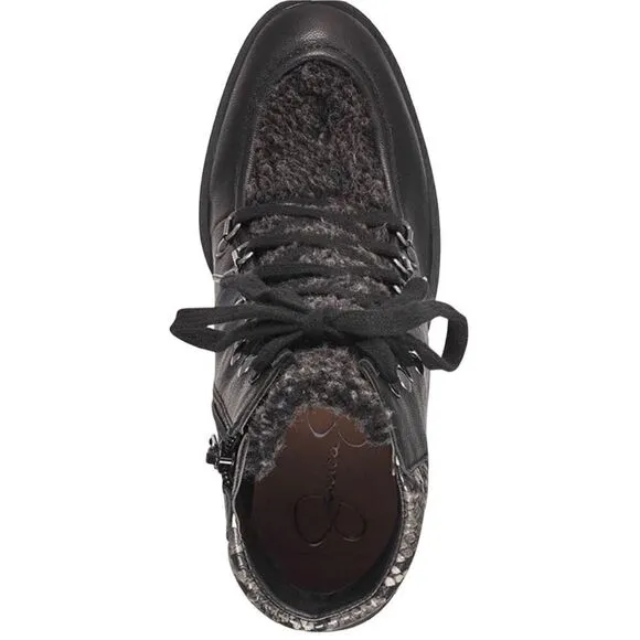 NWT JESSICA SIMPSON Black Maelyn Wedge Platform Almond-Toe Lace-up Ankle Boots