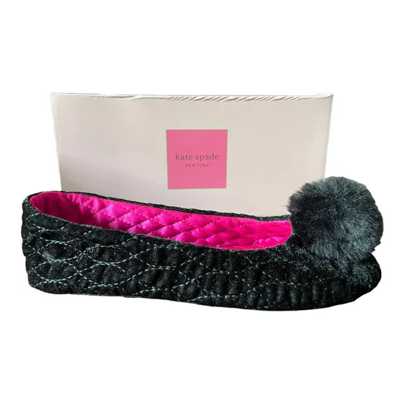 NWT Kate Spade New York Women's Fluffed Black Slippers Ballet Slippers Shoes