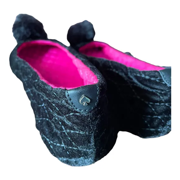 NWT Kate Spade New York Women's Fluffed Black Slippers Ballet Slippers Shoes