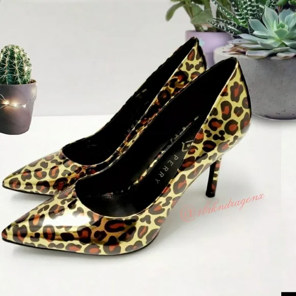 NWT Leopard Print  3&quot; Heels Pumps  Metallic Gold Leopard Print Heels Dress Shoes