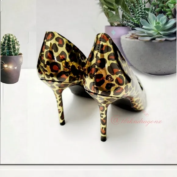 NWT Leopard Print  3&quot; Heels Pumps  Metallic Gold Leopard Print Heels Dress Shoes