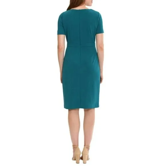 NWT London Times Women's Short Sleeve Gathered Neck Tie Sheath Mini Dress