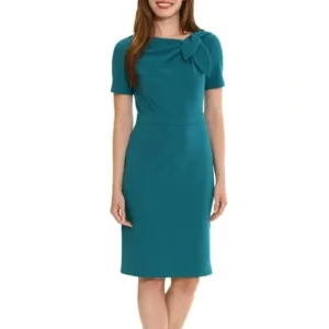 NWT London Times Women's Short Sleeve Gathered Neck Tie Sheath Mini Dress