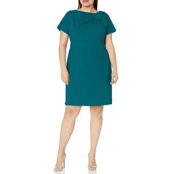 NWT London Times Women's Short Sleeve Gathered Neck Tie Sheath Mini Dress