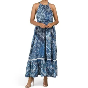 NWT Lucky Brand Lucky Brand Halter Neck Cinched Waist Flounce Hem Maxi Dress