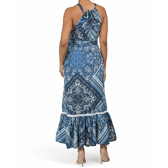NWT Lucky Brand Lucky Brand Halter Neck Cinched Waist Flounce Hem Maxi Dress