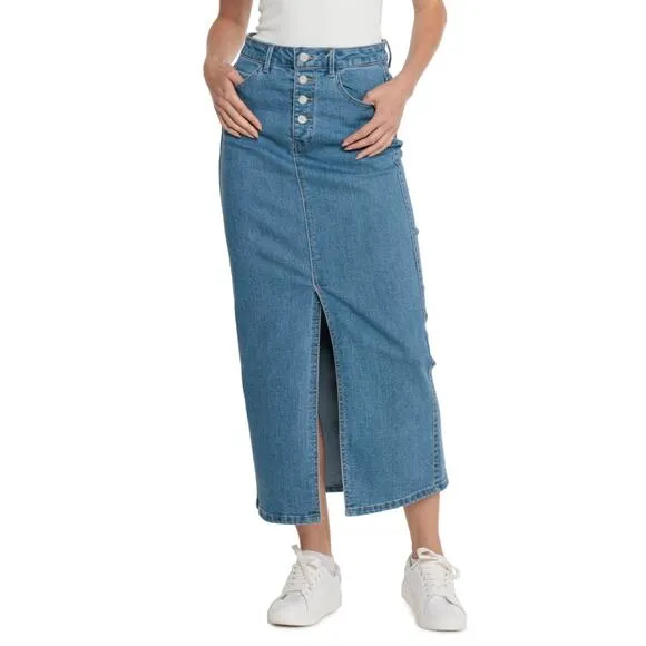 NWT OAT NEW YORK Women's Five Pocket Style Front Slit Denim Maxi Skirt