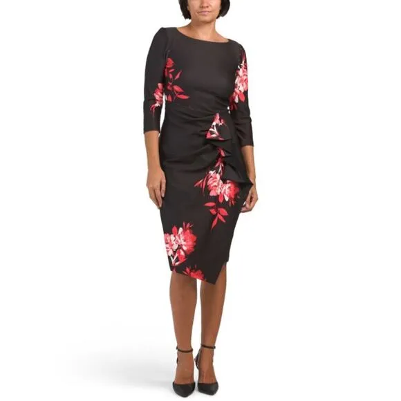 NWT Rachel Zoe Women's Floral Print Asymmetric Cascading Ruffle Midi Dress