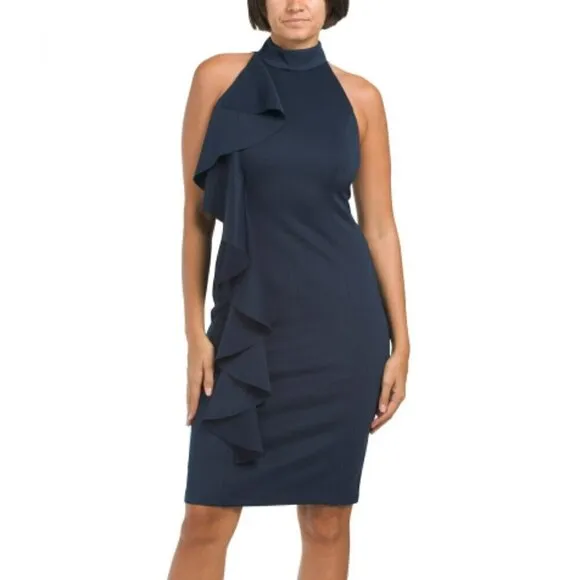 NWT Rachel Zoe Women's Halter Neck Ruffle Midi Dress