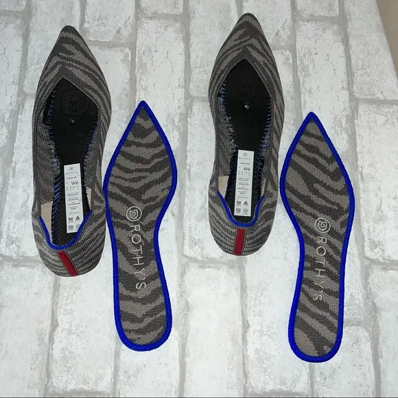 NWT Rothy’s  The Point – Grey Zebra Flat Shoes size 6