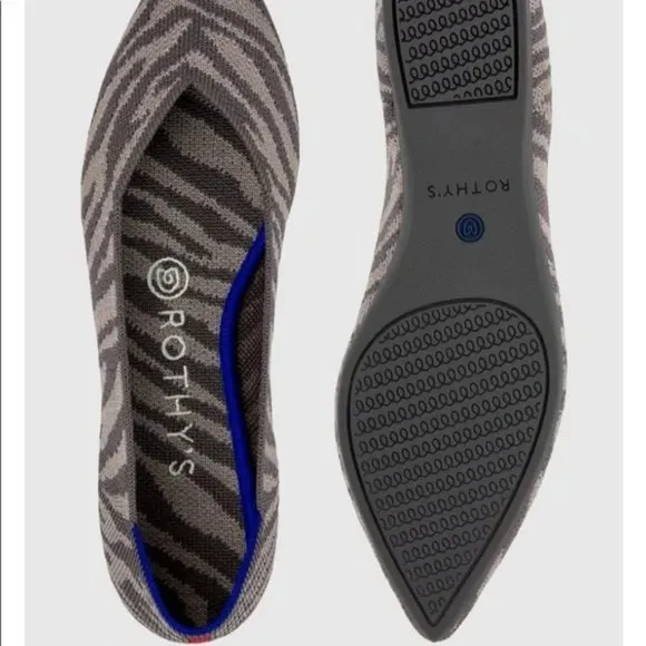 NWT Rothy’s  The Point – Grey Zebra Flat Shoes size 6