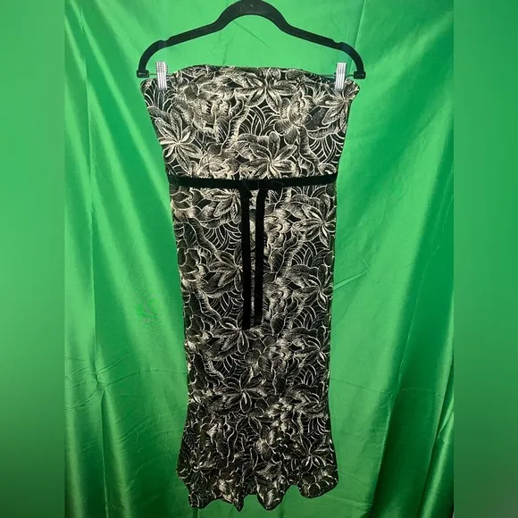 NWT Sam Edelman Platinum Leafy Embroidered Strapless Midi Dress size 10