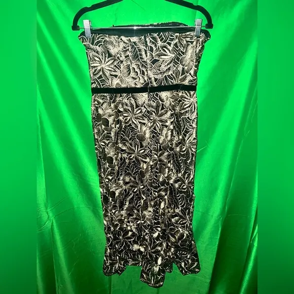 NWT Sam Edelman Platinum Leafy Embroidered Strapless Midi Dress size 10