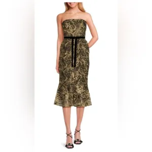 NWT Sam Edelman Platinum Leafy Embroidered Strapless Midi Dress size 10