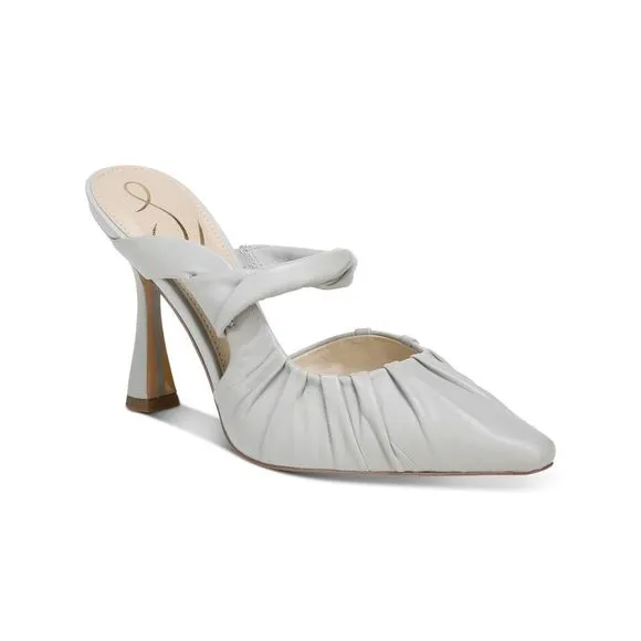 NWT SAM EDELMAN Womens Gray Tillary Flare Slide Leather Heeled Mules Shoes 8 M