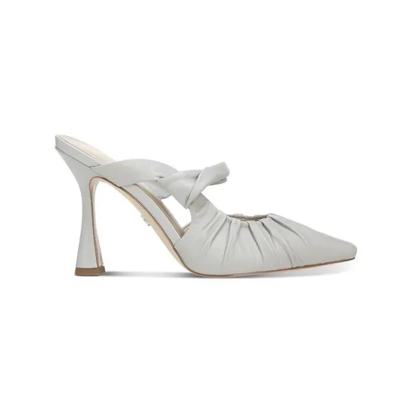 NWT SAM EDELMAN Womens Gray Tillary Flare Slide Leather Heeled Mules Shoes 8 M