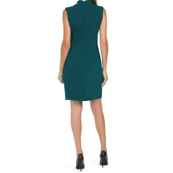 NWT TAHARI ASL Women's Mock Neck Cut Out Pleated Mini Dress