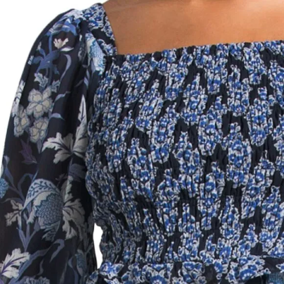 NWT Taylor Women's Floral Mixed Print Smocked Top Tiered Maxi Dress