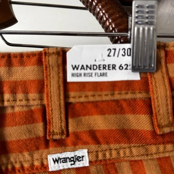 NWT Wrangler Wanderer 622 Festival HighRise Flare Jeans Orange Stripe Size 27