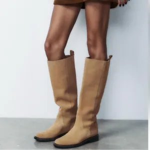 NWT ZARA 100% COW LEATHER SUEDE  BOOTS SIZE 10🚨PRICE FIXED NON DISCOUNT