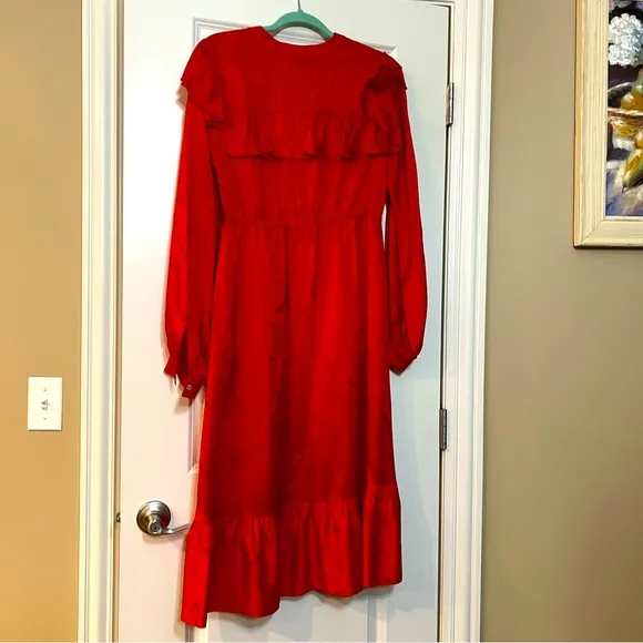 NWT❤️MSGM ❤️Red ALL OVER MSGM LOGO satin ruffle button dress