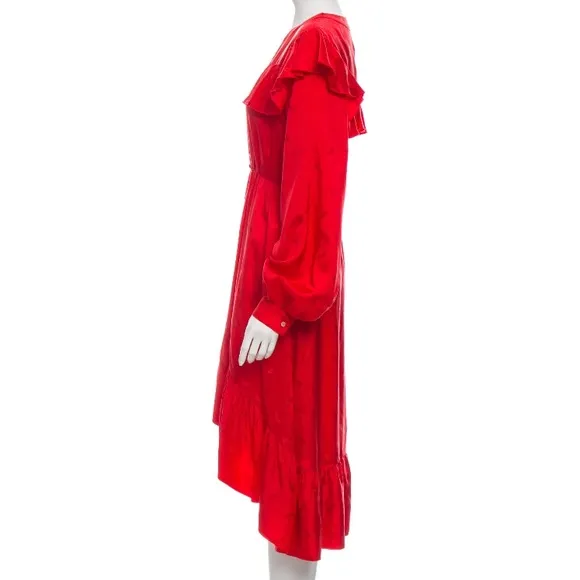 NWT❤️MSGM ❤️Red ALL OVER MSGM LOGO satin ruffle button dress