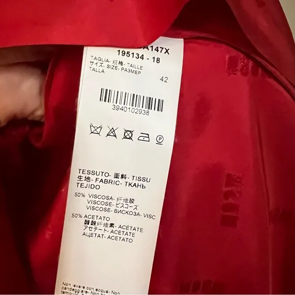 NWT❤️MSGM ❤️Red ALL OVER MSGM LOGO satin ruffle button dress