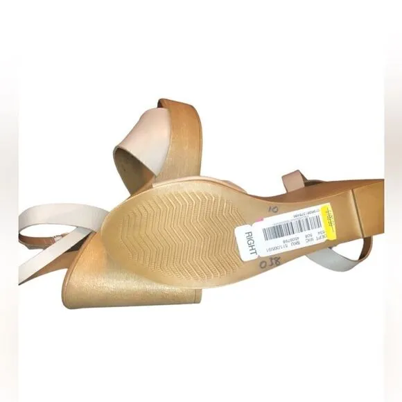NWT Steven Madden Tan Khaki Sandals Open Toe Back Cross Straps Wide Wedge Sz: 10