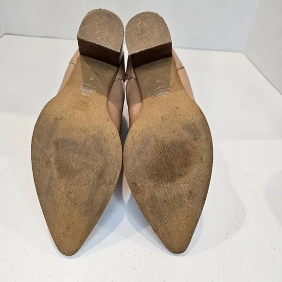 Oasis Society Boots Women's Size 9 Tan Leather High Heel Slip On Pointed Toe