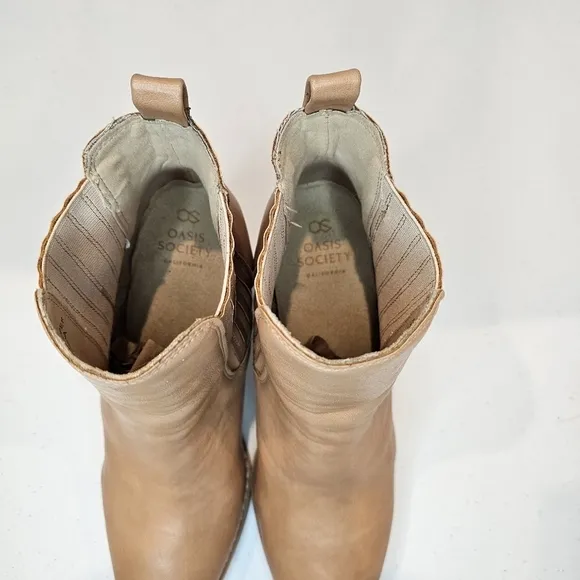 Oasis Society Boots Women's Size 9 Tan Leather High Heel Slip On Pointed Toe