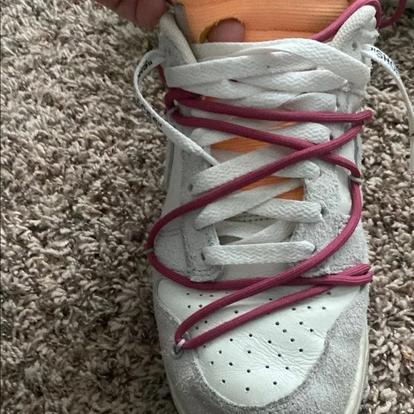 Off-White Sneakers with Pink Laces