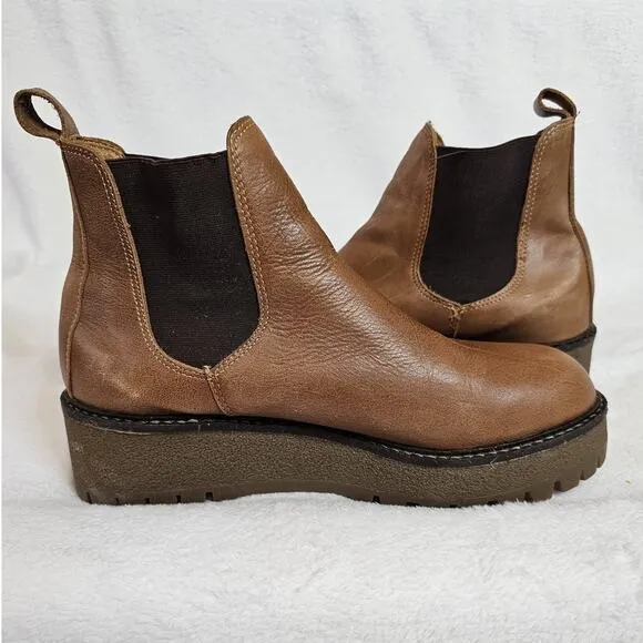 OGGI Imported Women's 38 Ankle Platform Boots Genuine Leather Brown Slip On