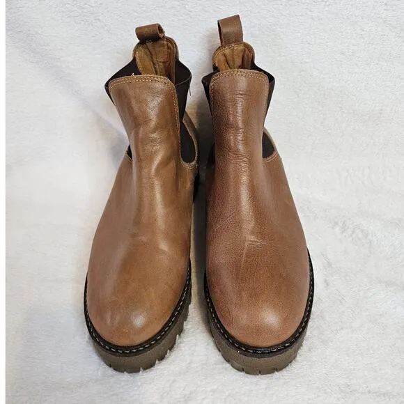 OGGI Imported Women's 38 Ankle Platform Boots Genuine Leather Brown Slip On