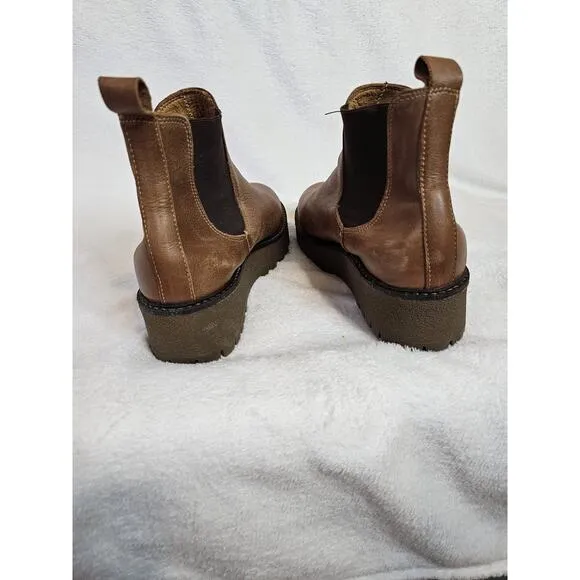OGGI Imported Women's 38 Ankle Platform Boots Genuine Leather Brown Slip On