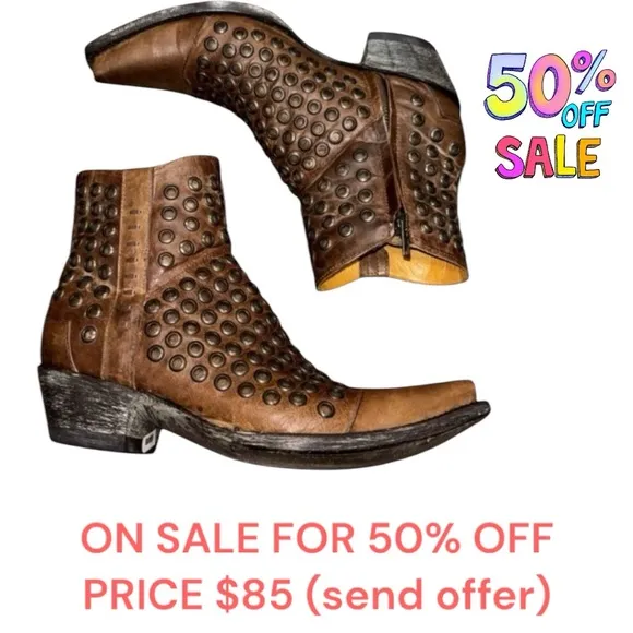 OLD GRINGO leather zip up booties brown with copper accent’s woman’s size 7B.
